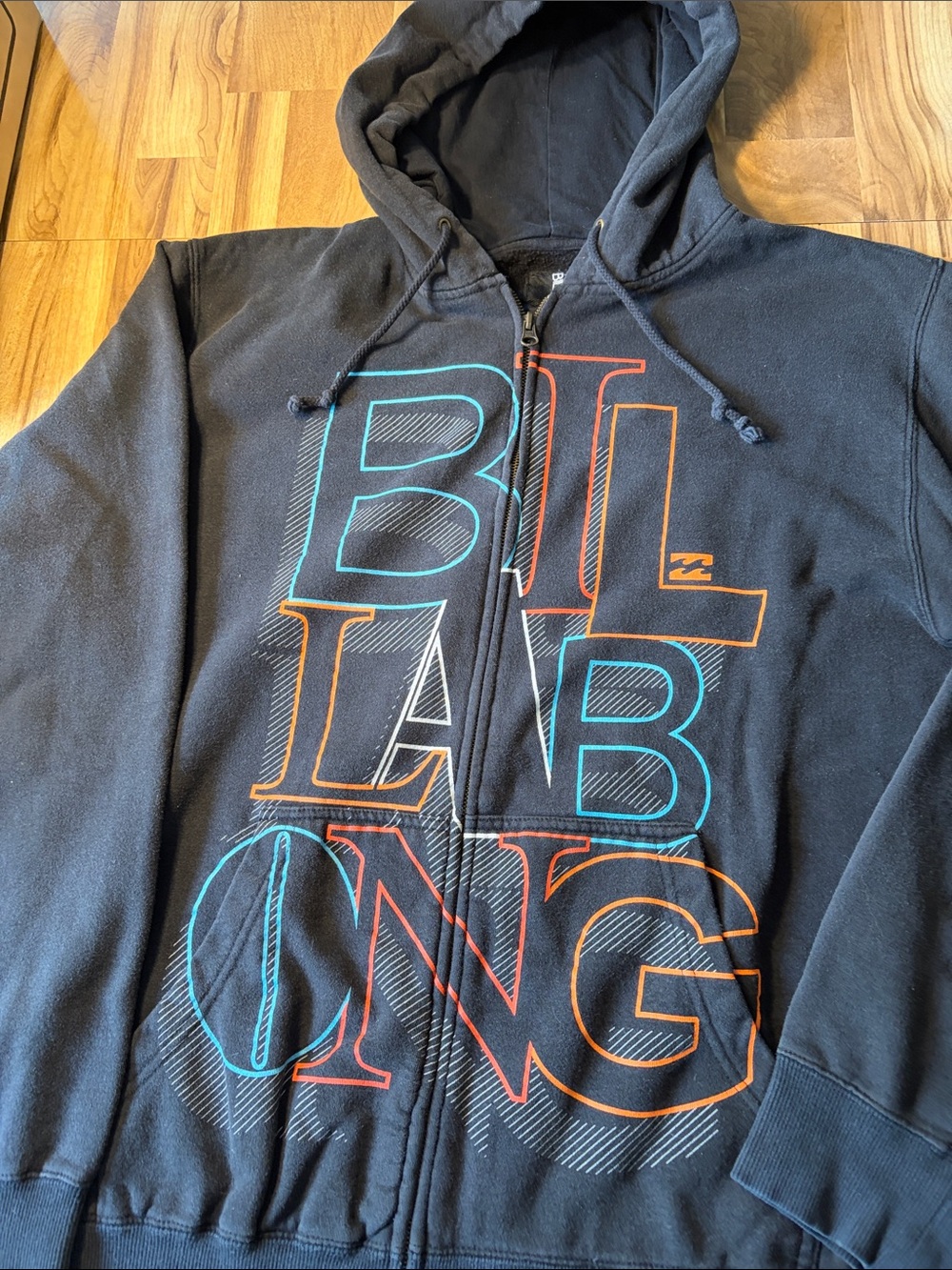 Billabong Black Hoodie with Teal Orange and Red Logo XL